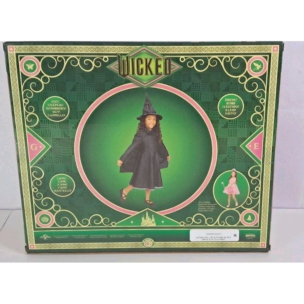 Jakks Wicked Elphaba Costume Dress Cape Hat Size 4-6x